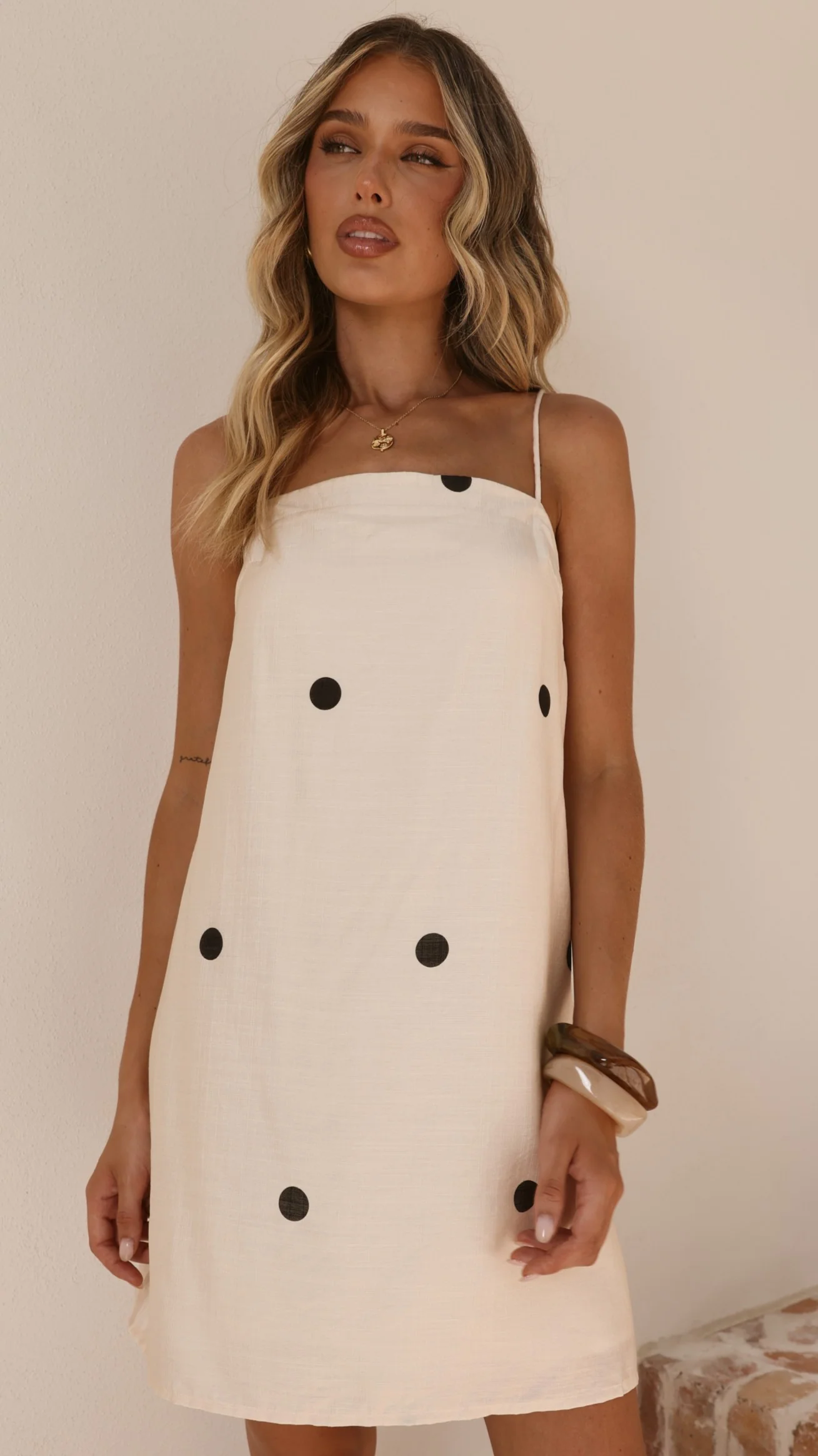 Nalu Mini Dress - Cream Polka