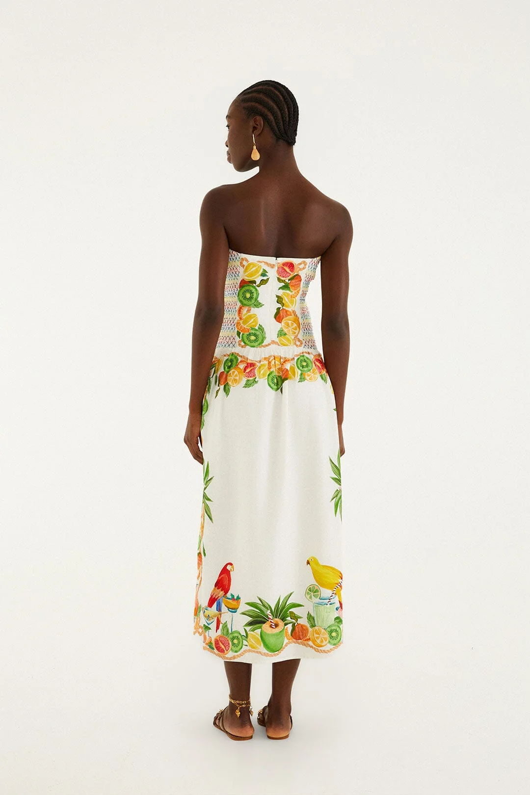 Off-White Biricutico Scarf Smocked Strapless Maxi Dress