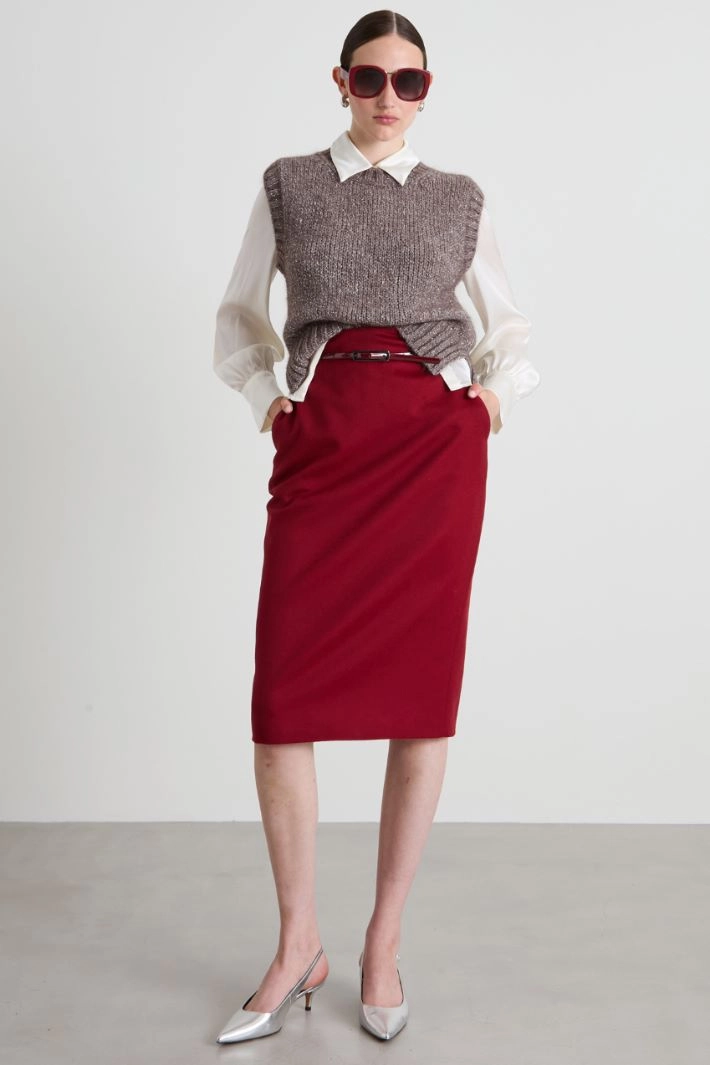 Wool pencil skirt - BORDEAUX