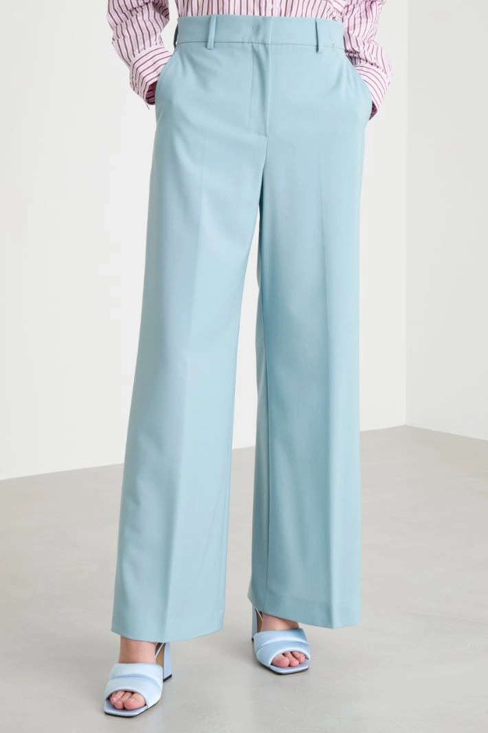 Wide-leg wool canvas trousers - LIGHT BLUE
