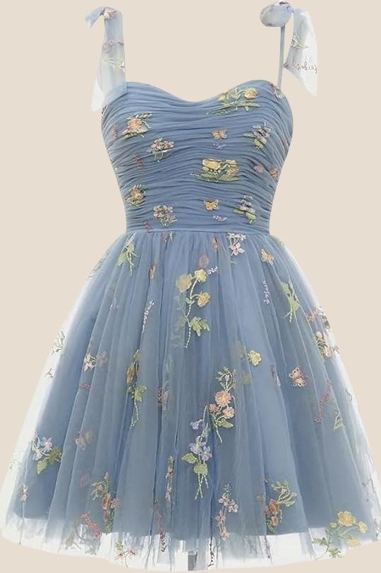 Champagne A-line Floral Short Princess Dress