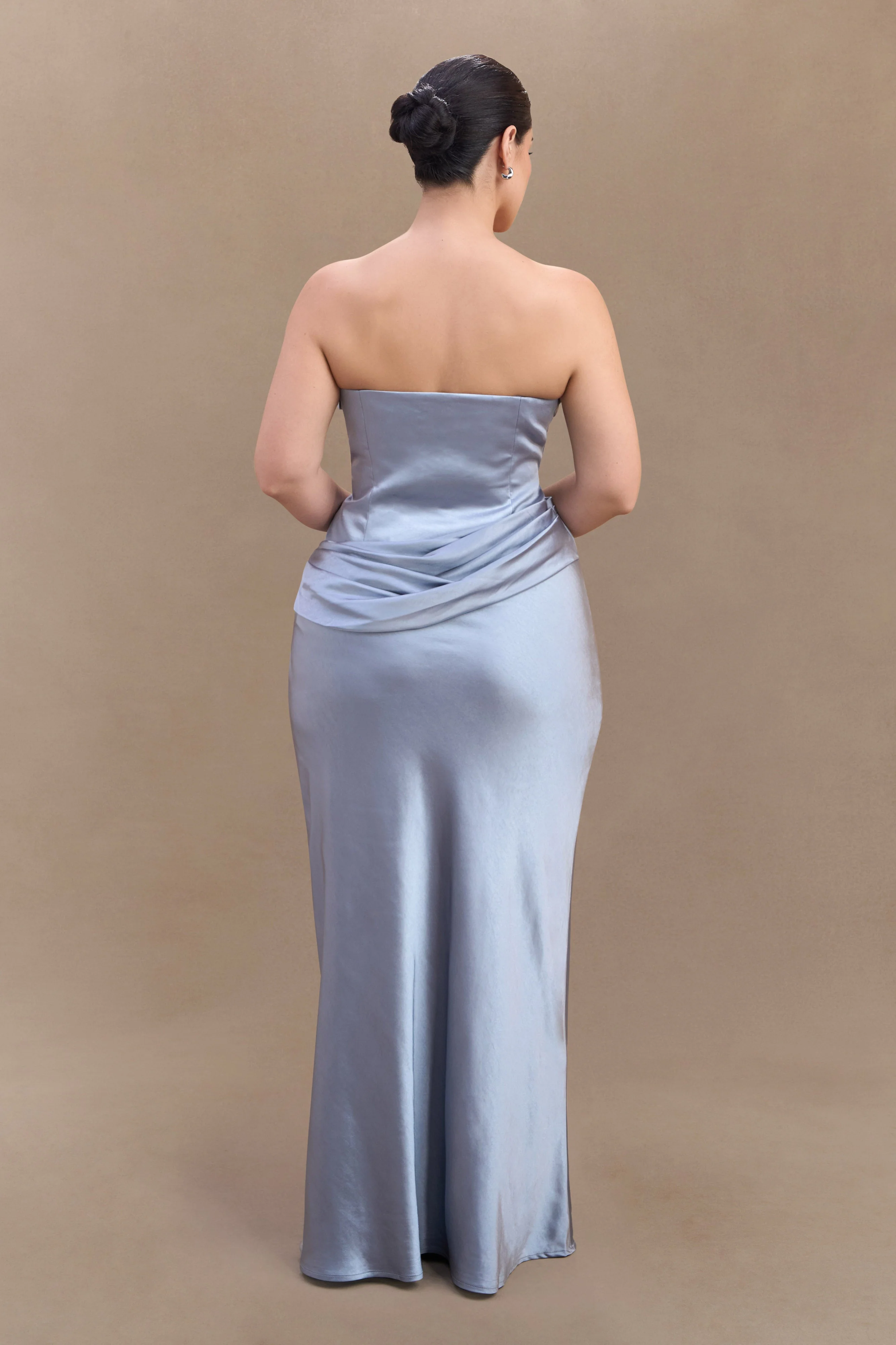 Jasmine Strapless Satin Maxi Dress - Frosted Blue