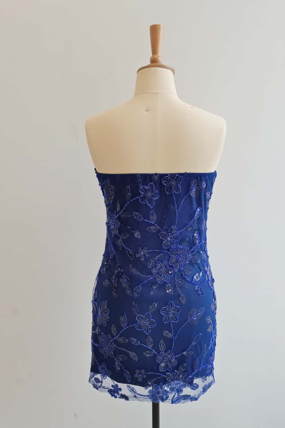 Strapless Navy Beaded Flowers Tight Short Dress