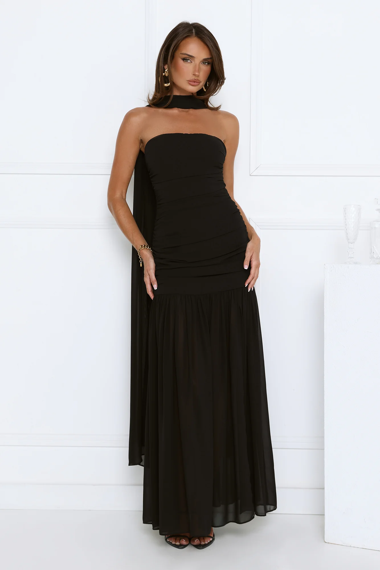 Soirée Glow Strapless Maxi Dress Black