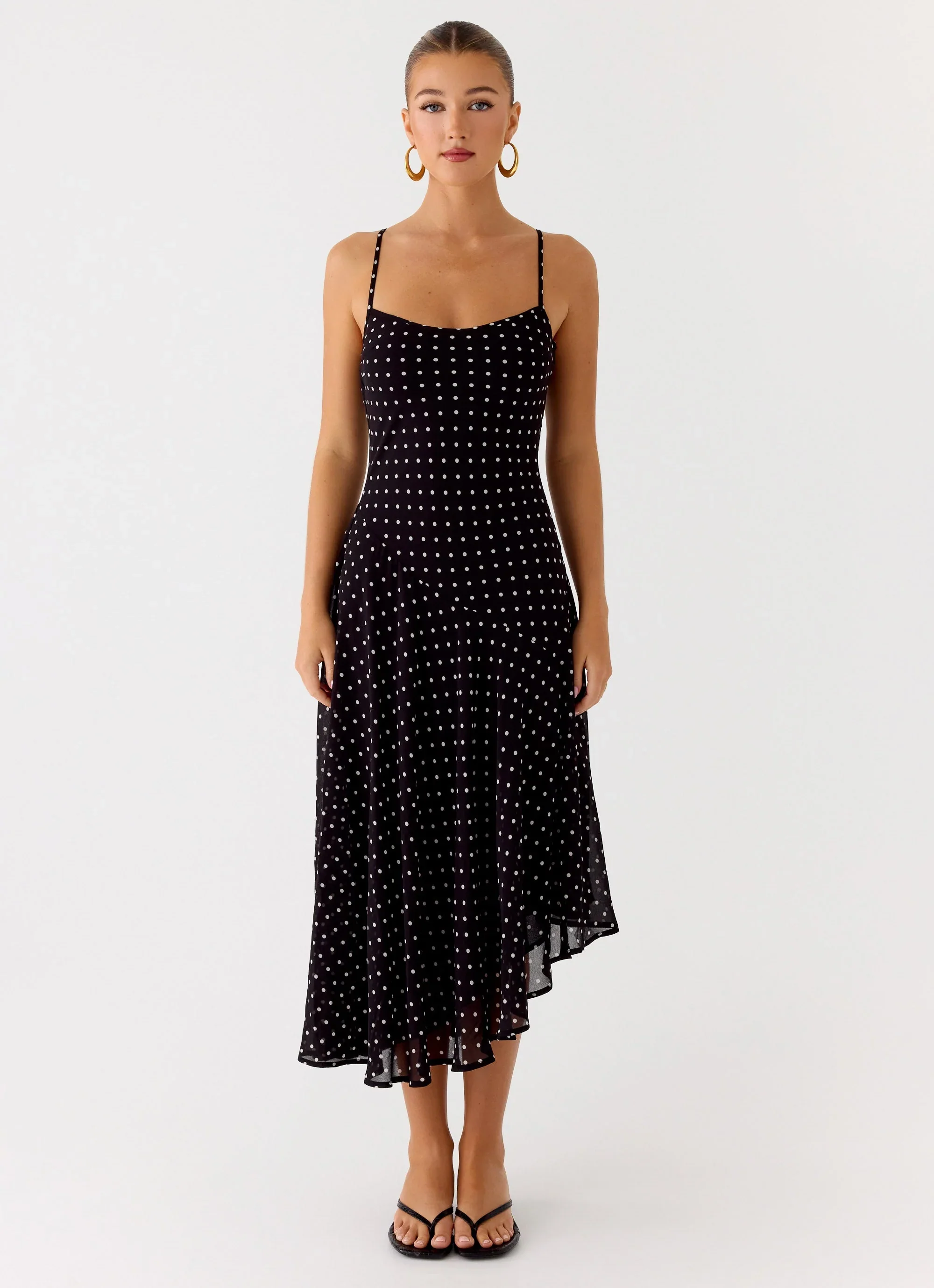Keep You Waiting Midi Dress - Black Polkadot