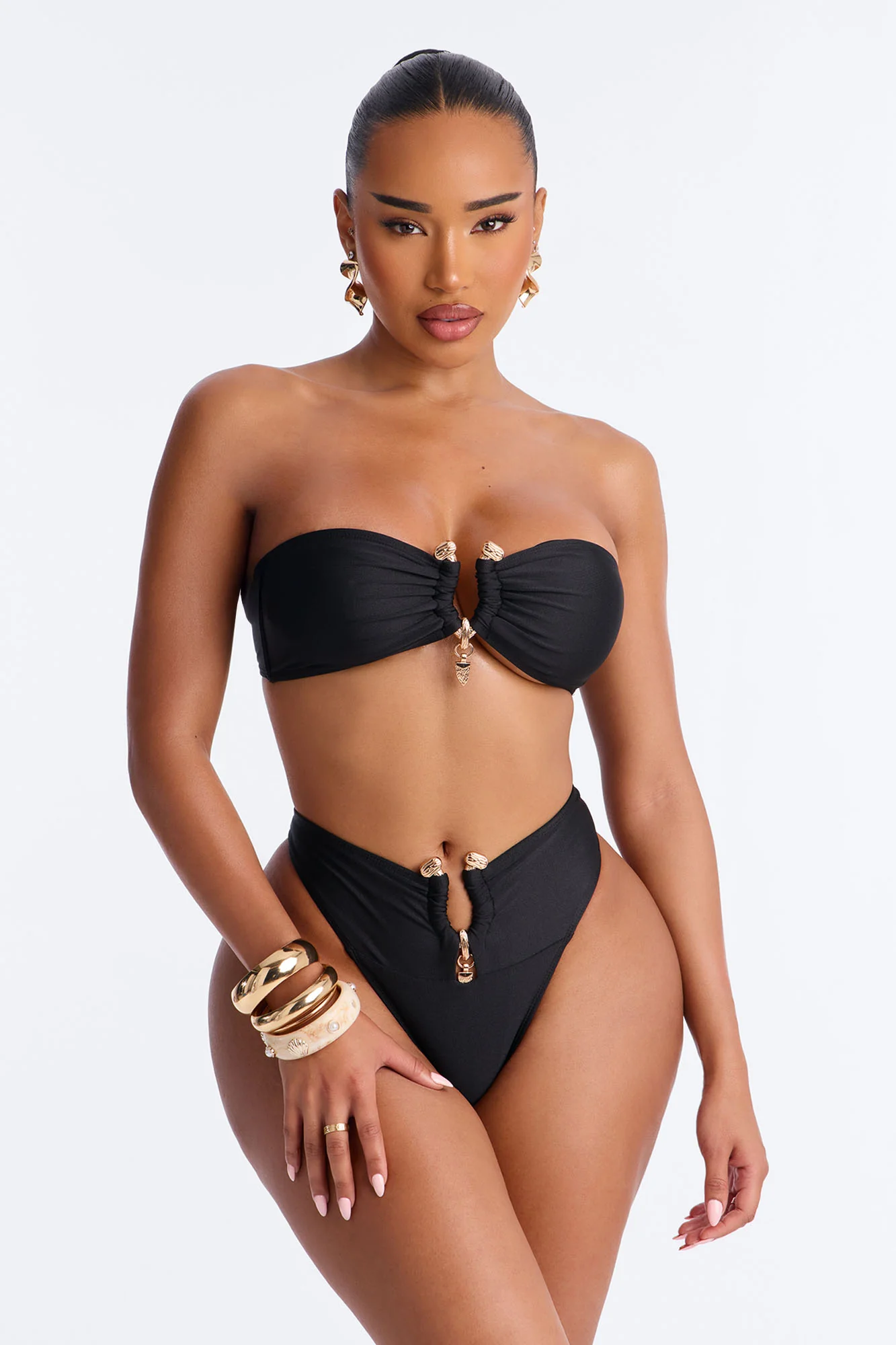 Eloise 2 Piece Strapless Bandeau Bikini Set - Black