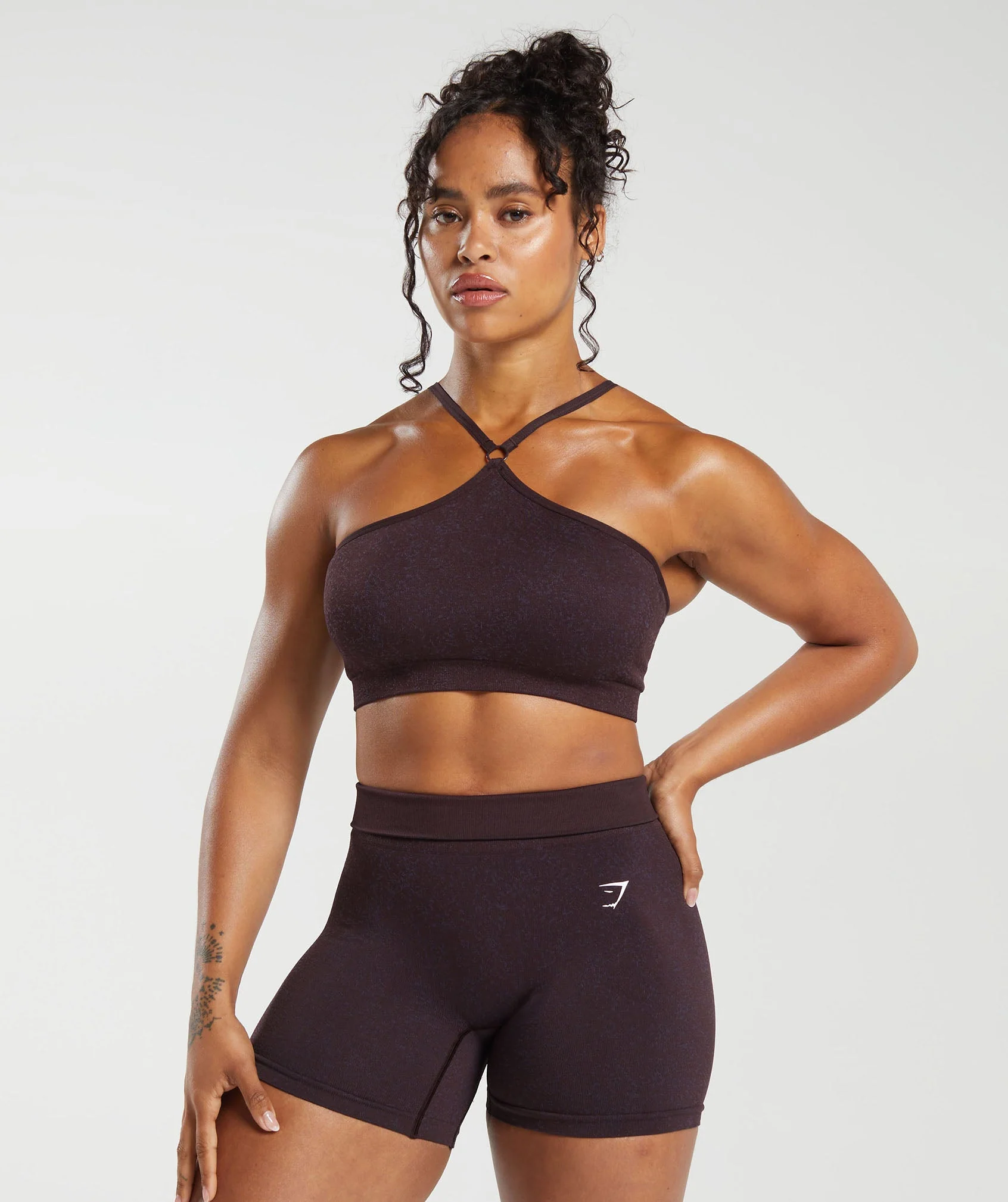 Adapt Fleck Seamless Halterneck Bralette Plum Brown/Dewberry Purple