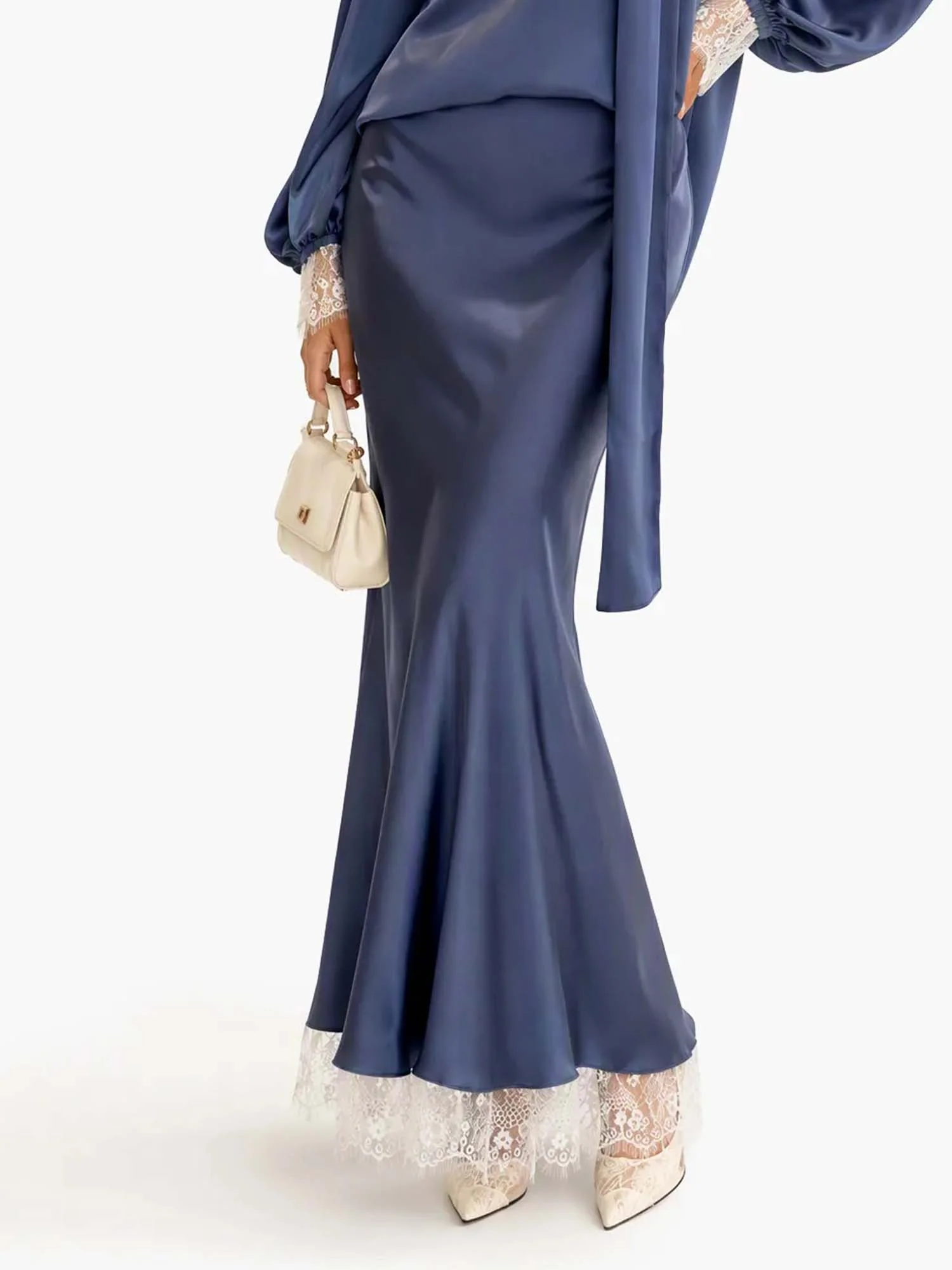 Blue Lace Hem Skirt