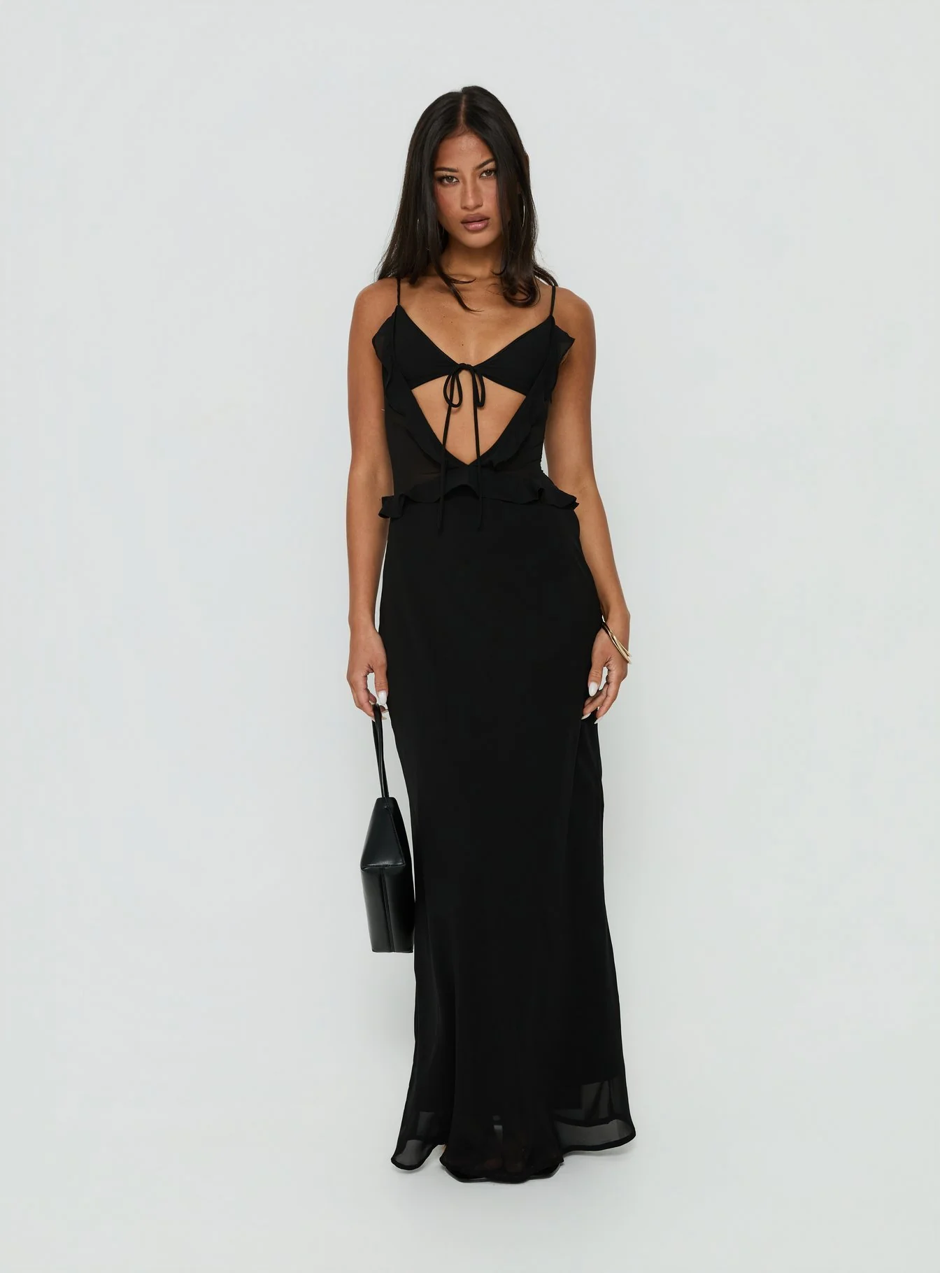Isamia Frill Cutout Maxi Dress Black