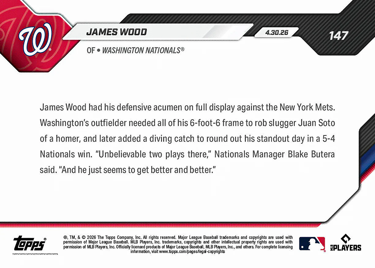 James Wood - 2026 MLB Topps NOW® - Card 147 - PR: 690