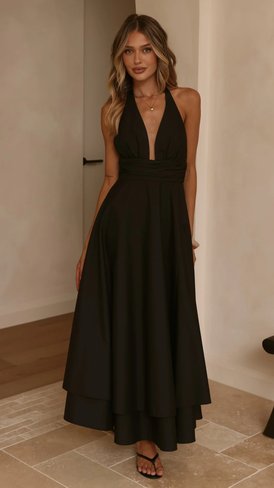 Kathy Halter Neck Maxi Dress - Black
