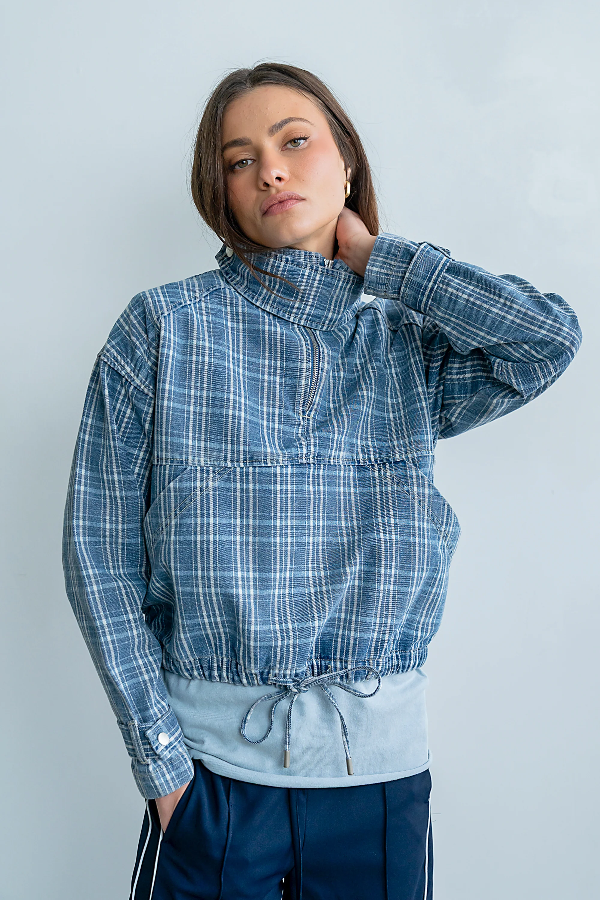 Regina Denim Jacket in Plaid Denim