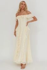 Scarlet Off-Shoulder Ruffle Trim Maxi Dress Butter