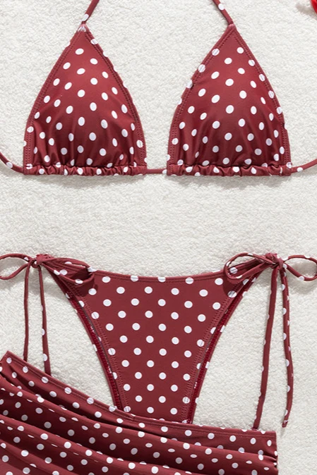 Polka Dot Tie Three Piece Bikini Set