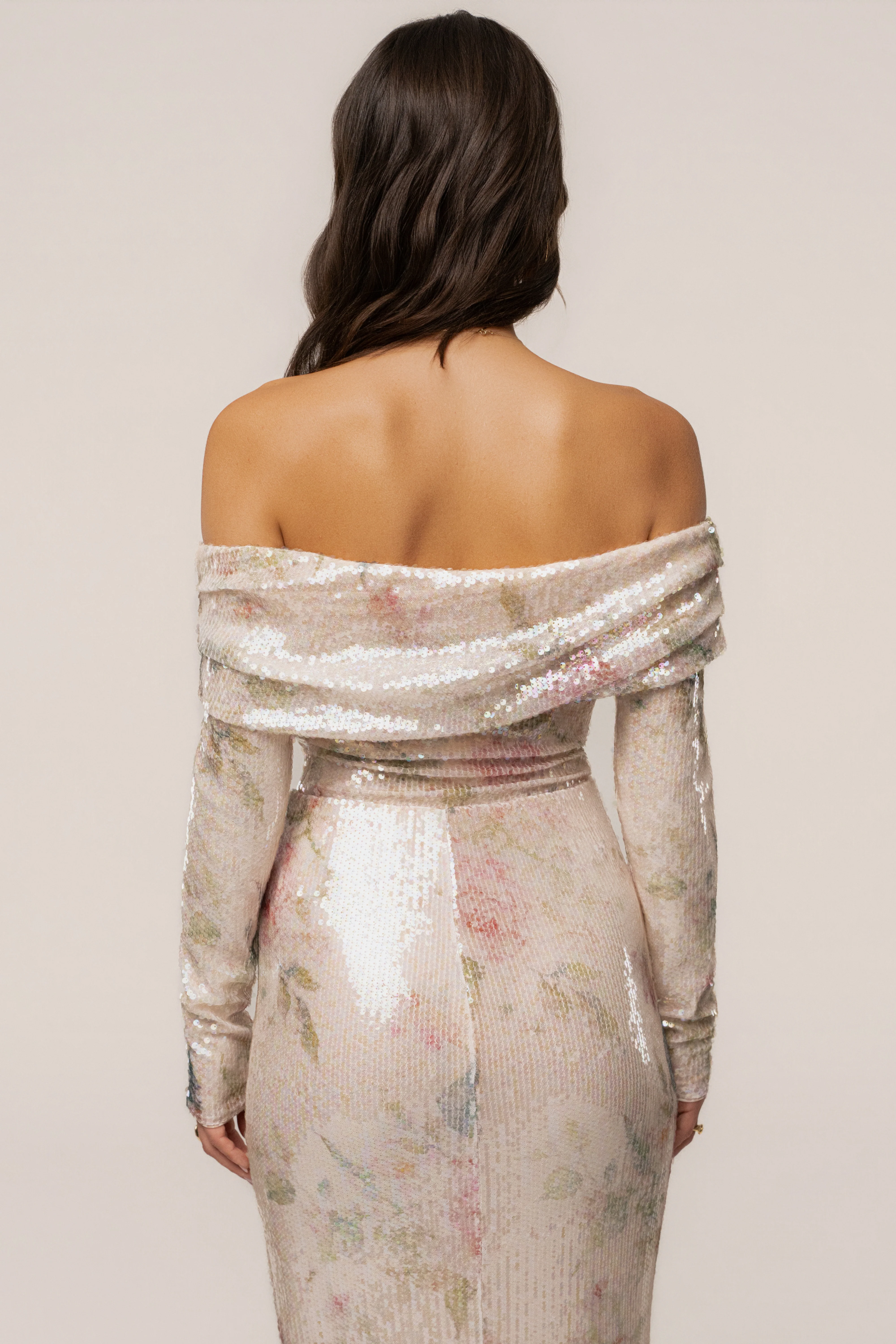 Ivory Floral Villa Nights Sequin Bodysuit