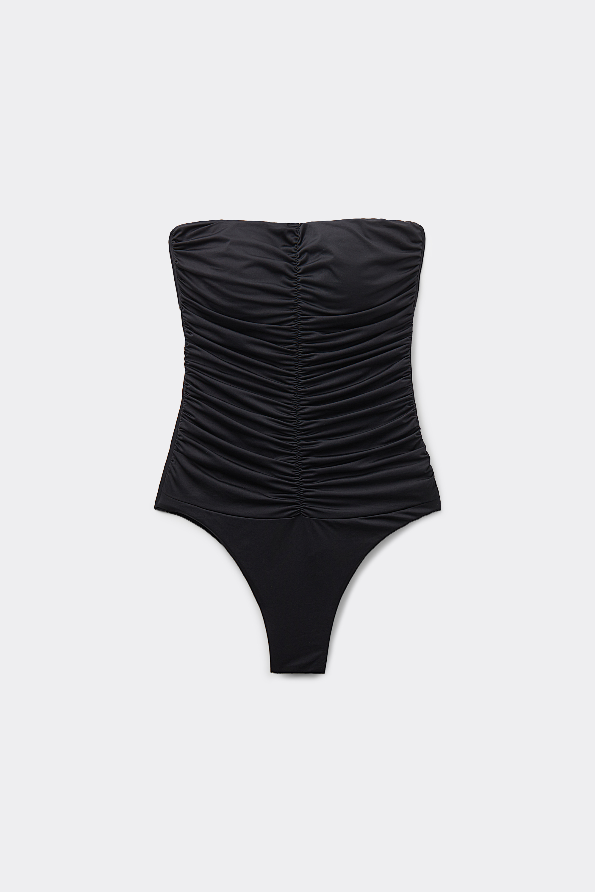Recycled One-Piece Preformed Bandeau Swimsuit with Central Gathering