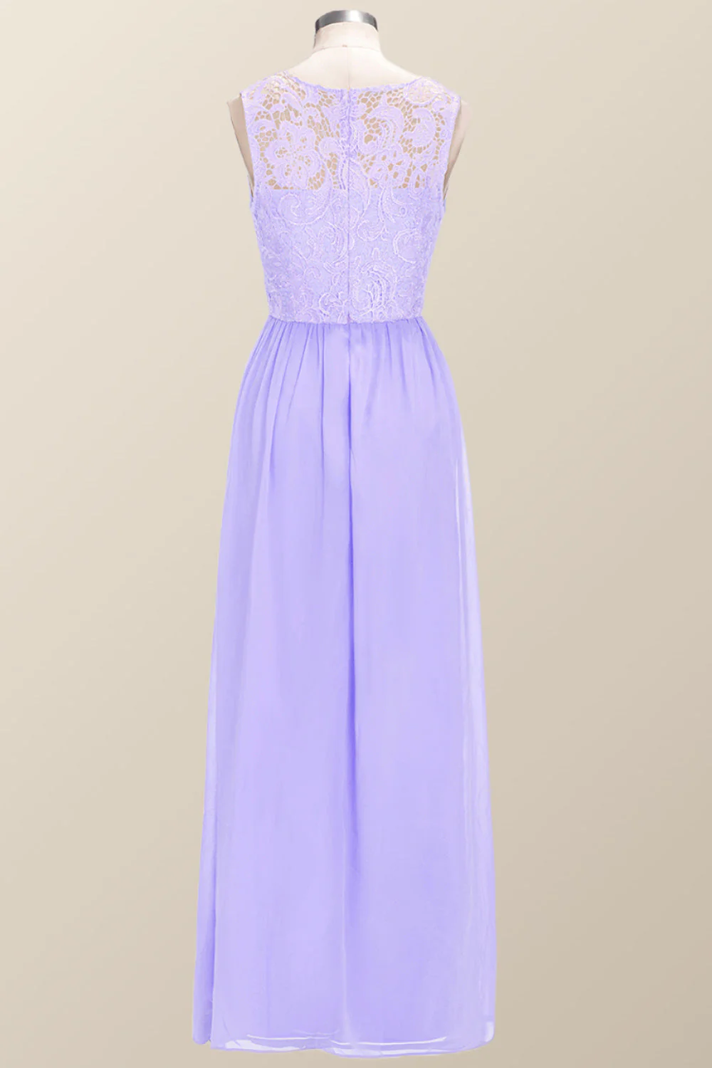 Scoop Lavender Lace and Chiffon Long Bridesmaid Dress