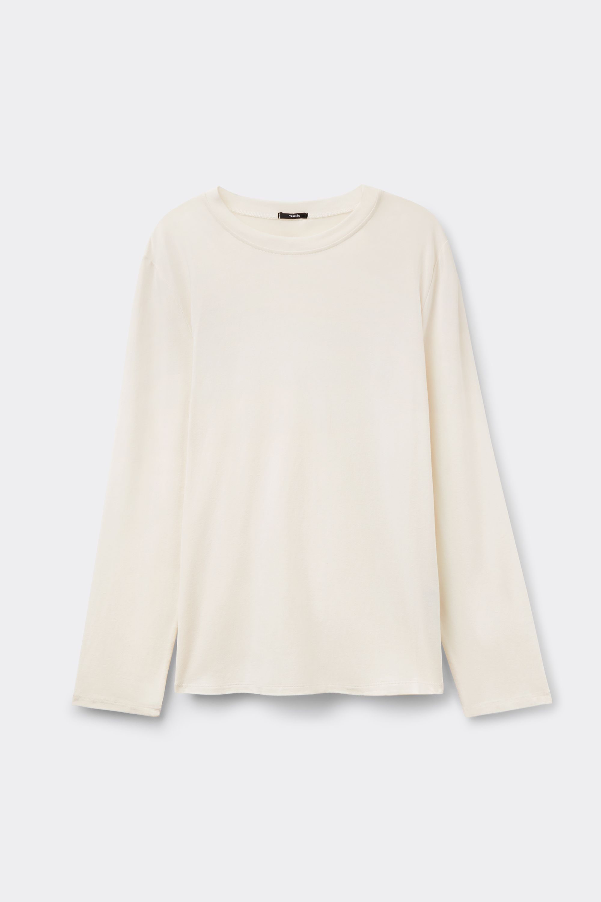 Cotton and Modal Top with Long Sleeves and Rounded Neck