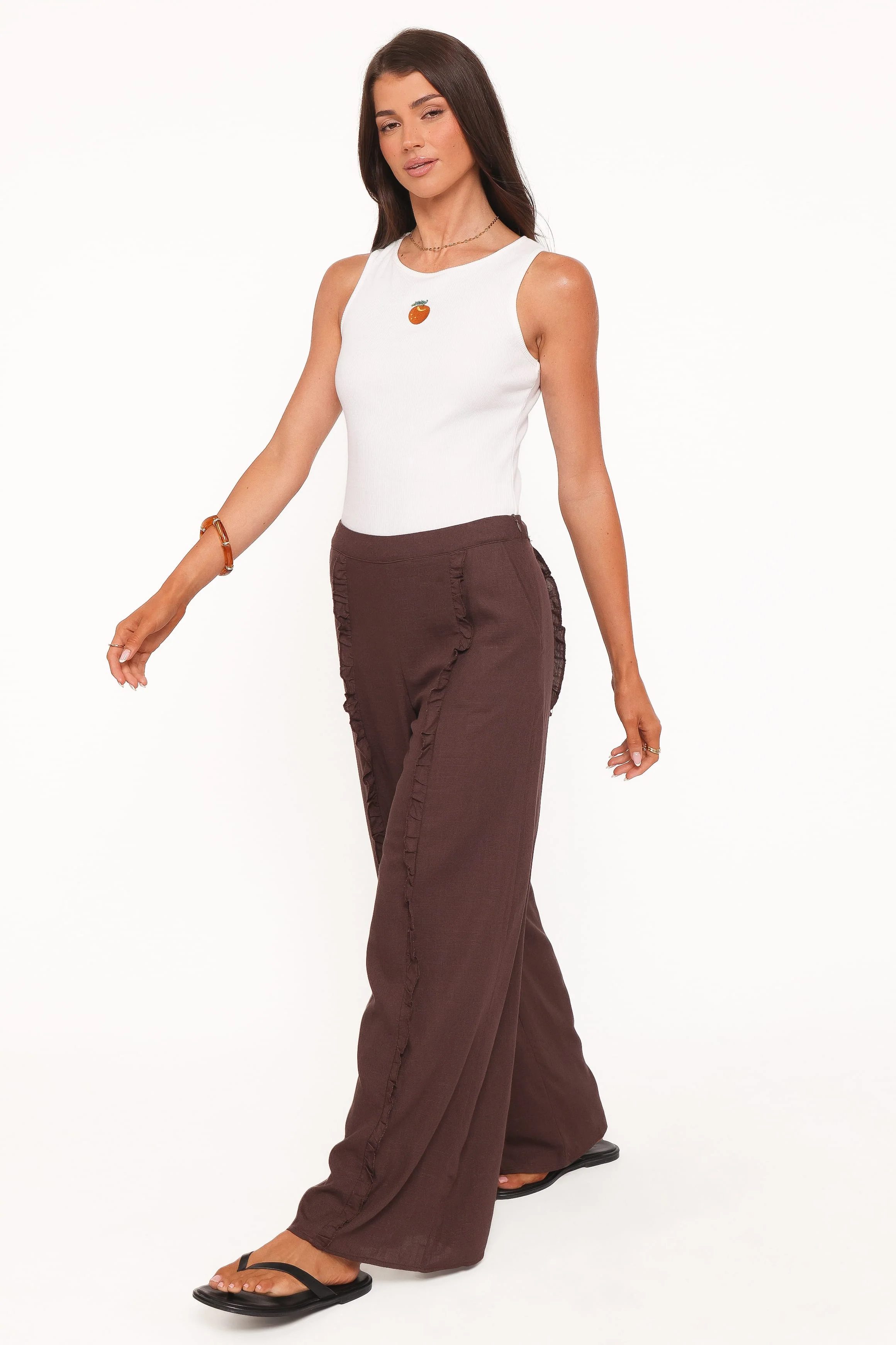 Samiya Frill Pants - Dark Brown