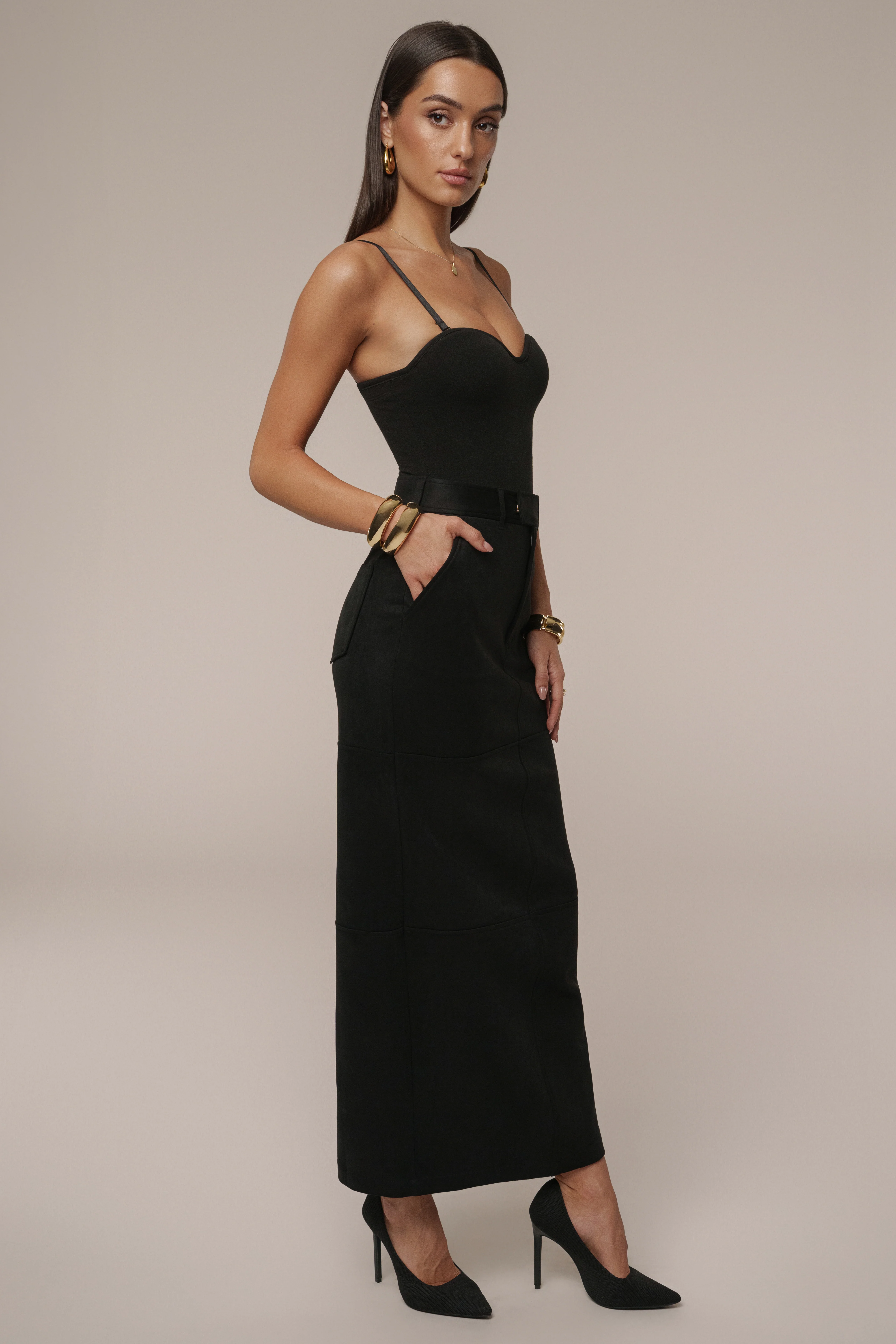 Black Joy Suede Maxi Skirt