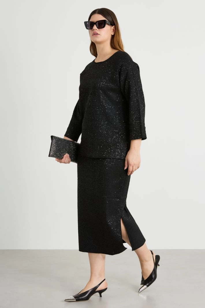 Knit skirt with sequins - BLACK