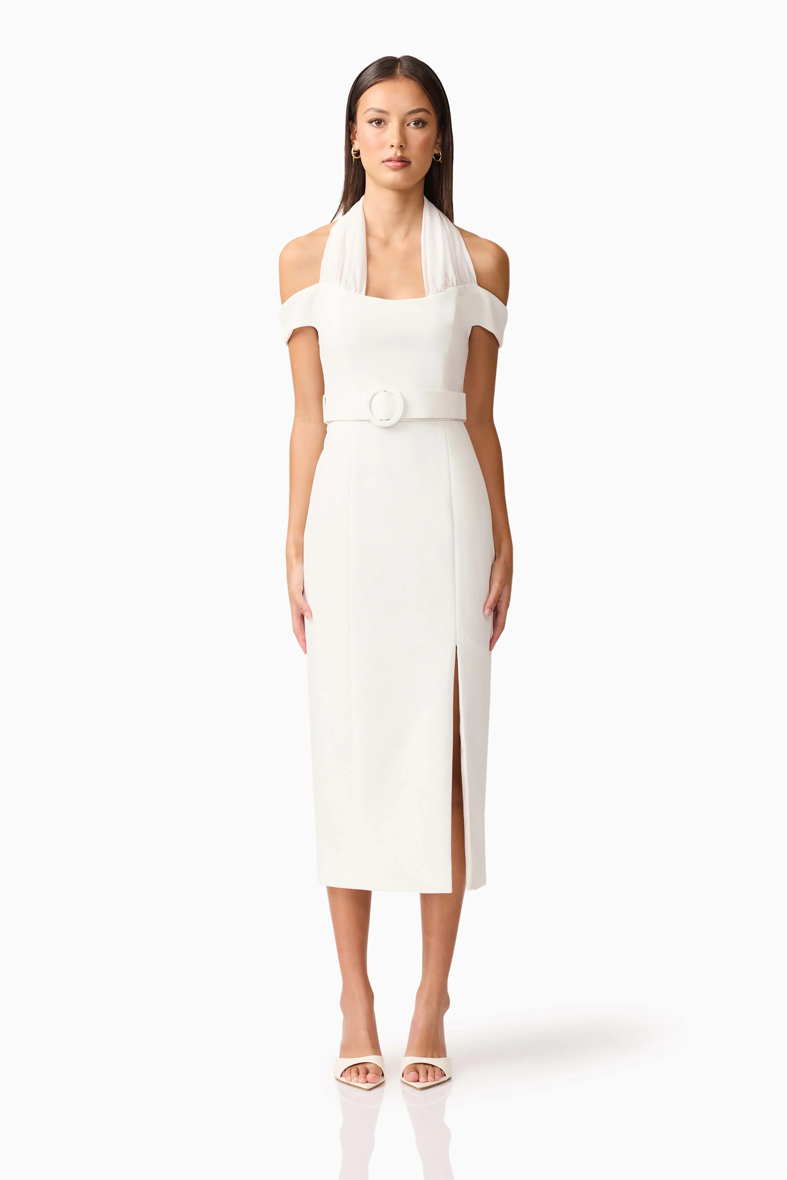 Ruby Halter Midi Dress in White