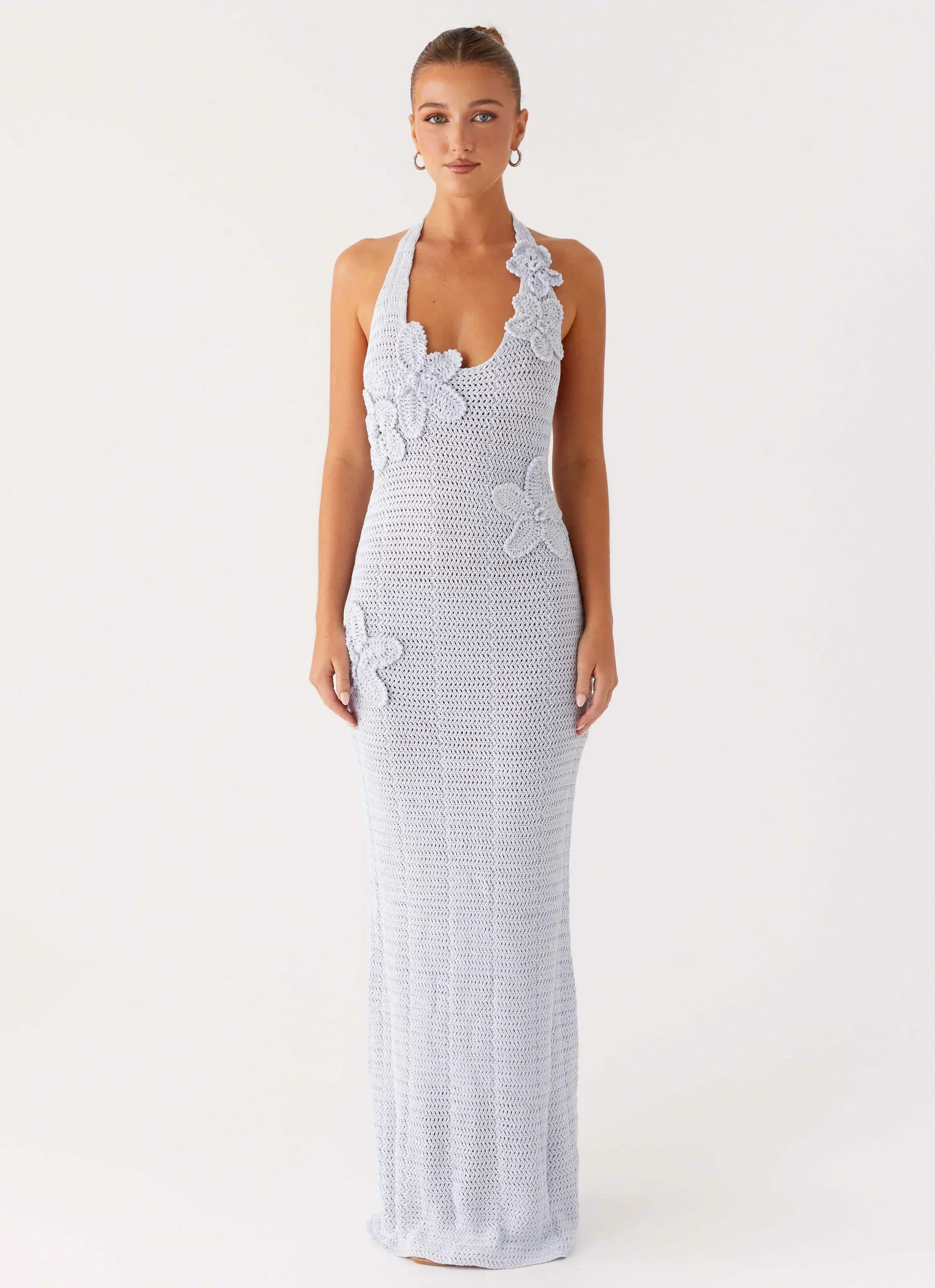 Novalee Flower Crochet Maxi Dress - Blue