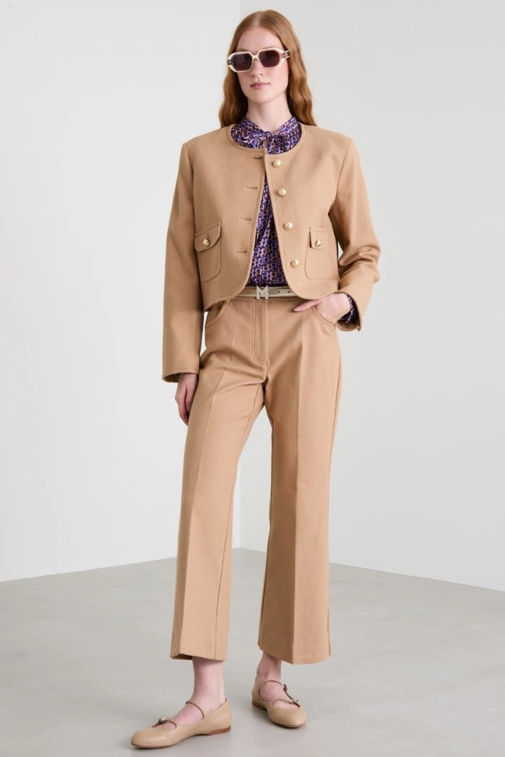 Straight basketweave  jacket - CAMEL