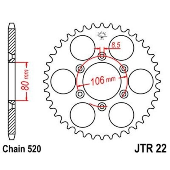 JT. standard steel sprocket 22 - 520Ref: Jtc01774A / 1074994001