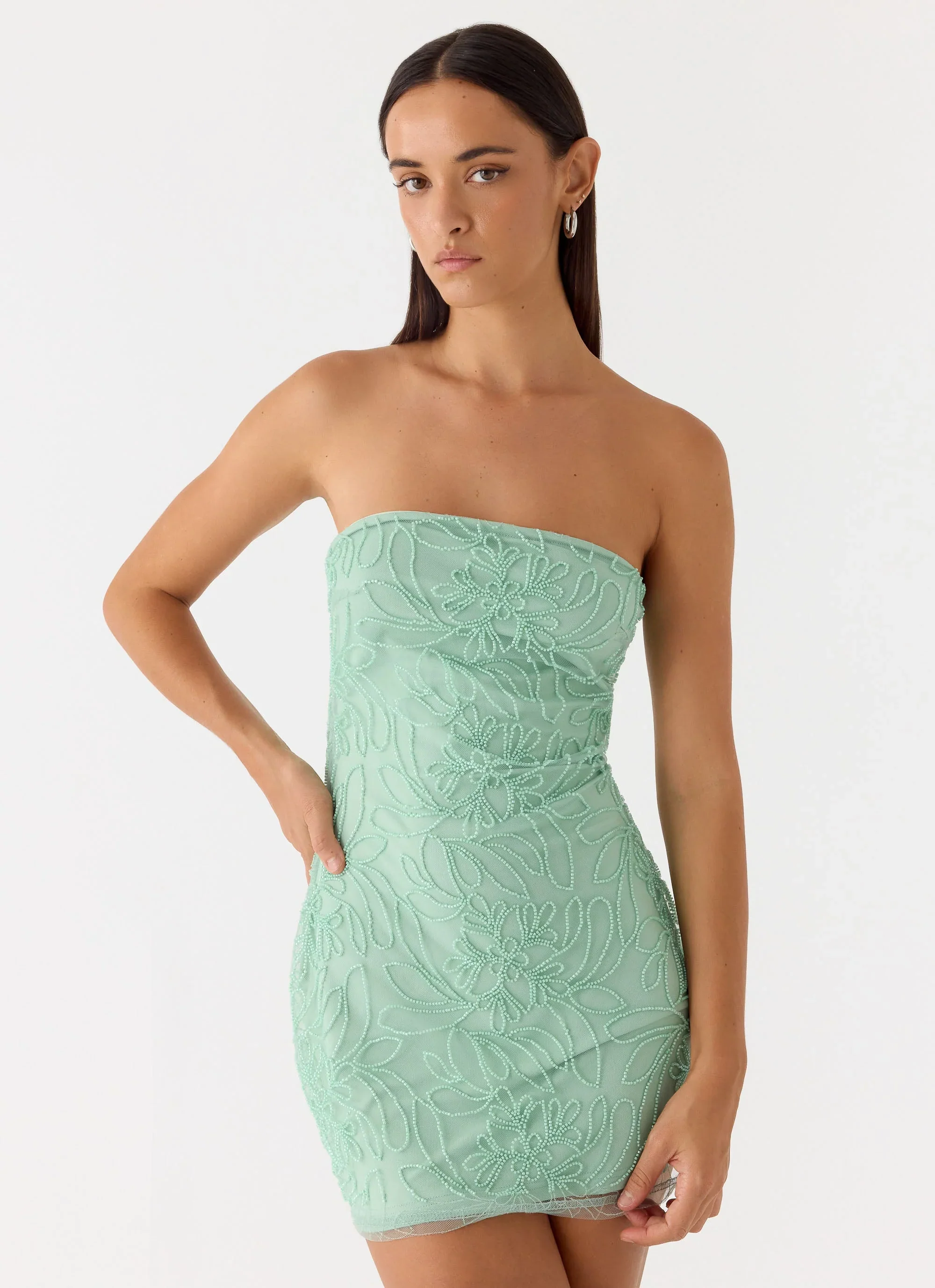 Dangerous Kind Beaded Mini Dress - Sage