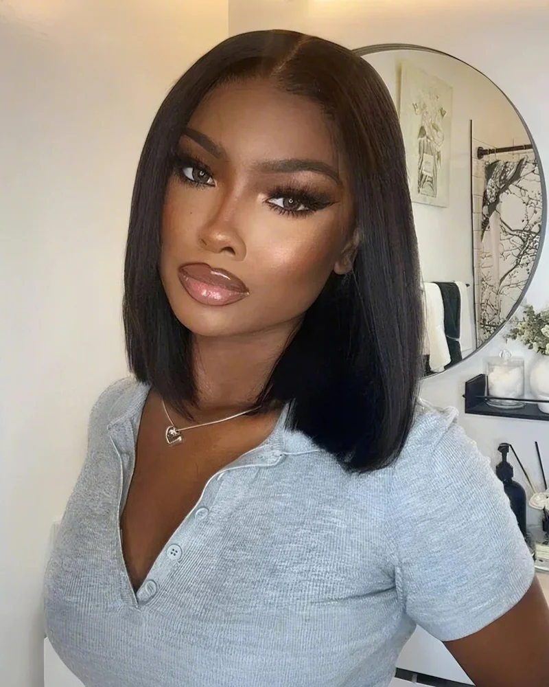 Ophirawig 6x5 Invisible Knots Glueless & 13x4 Frontal Lace Straight Bob Wig Pre-cut Lace Natural Black Beginner Friendly