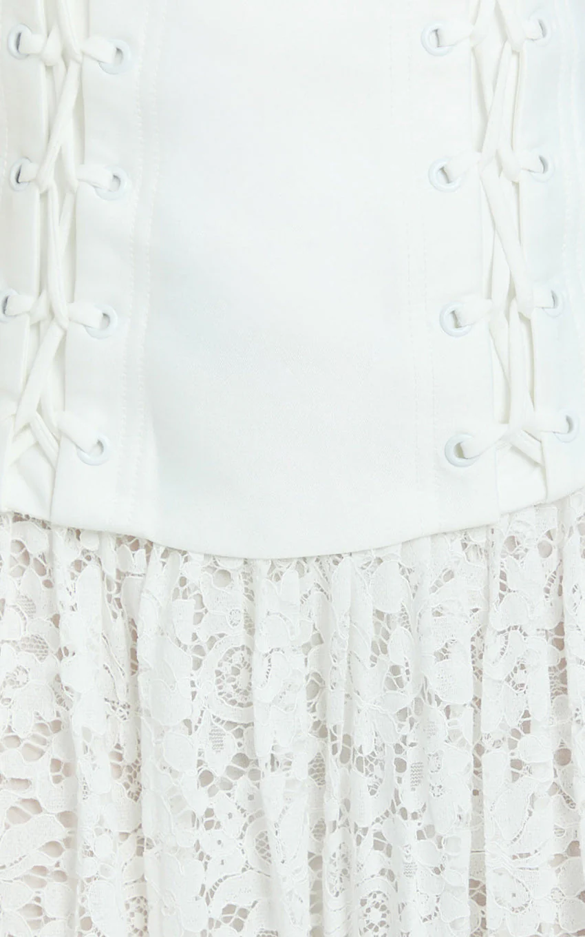 Emerie Mini Dress - Strapless Drop Waist Pleated Dress in Cream