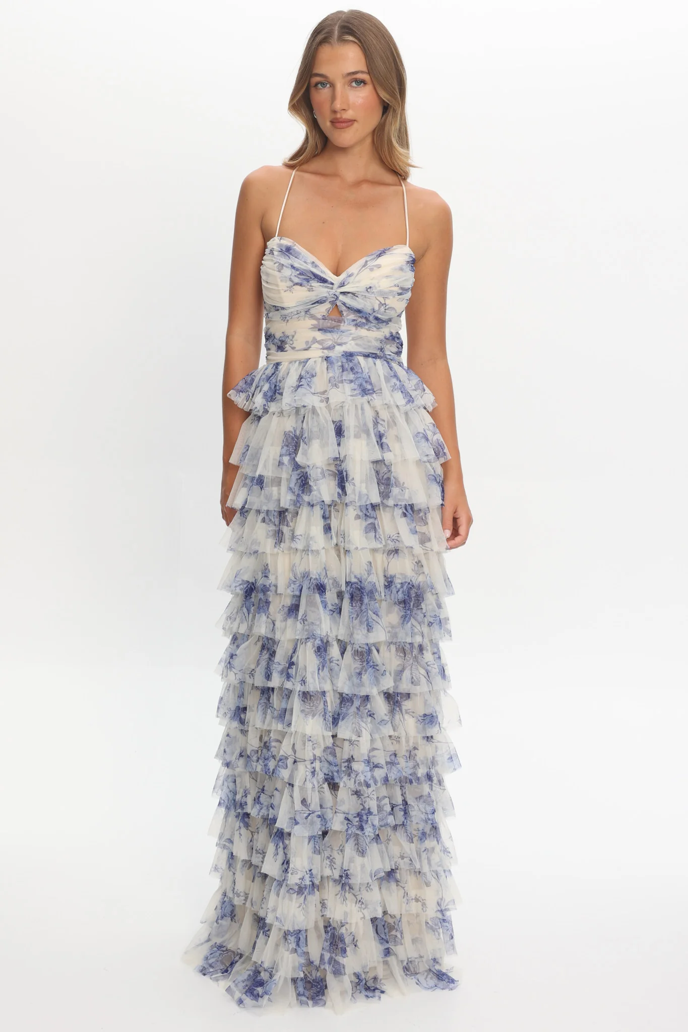 Cambridge Layered Frill Maxi Dress Blue