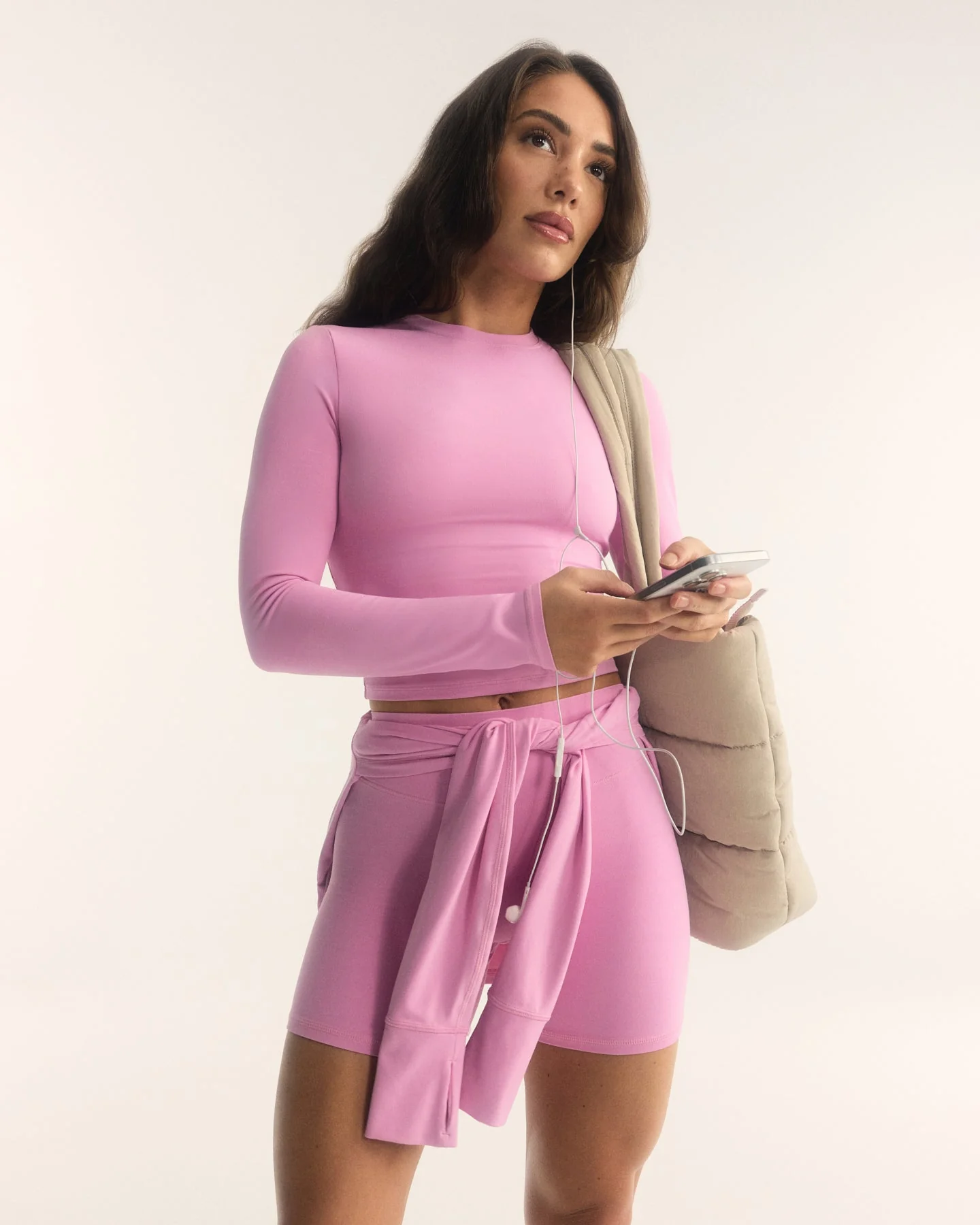 SoftMotion™ Long Sleeve Mid Top with White Logo | Rose Pink