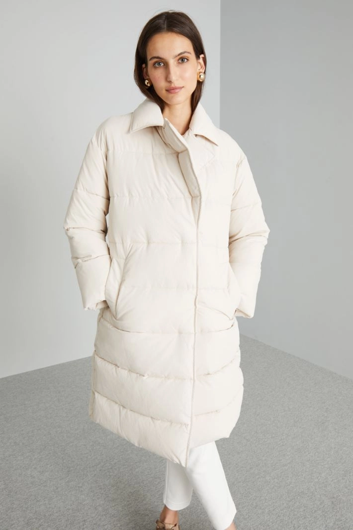 Long belted padded coat - MILK