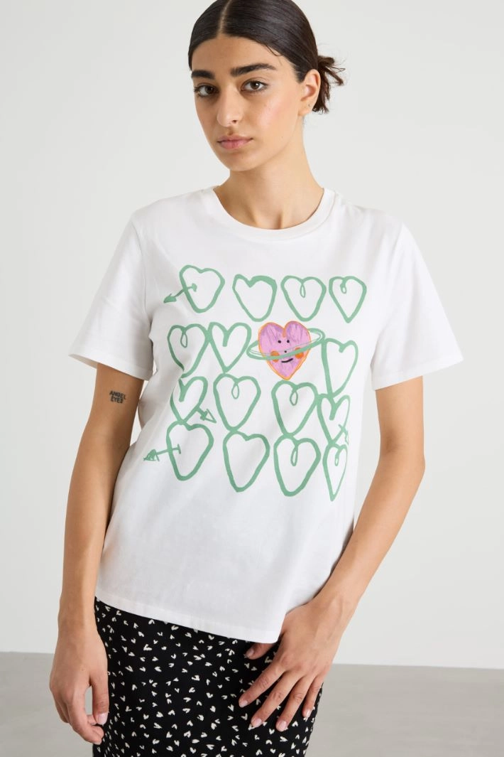 Cotton T-shirt with print - WHITE GREEN