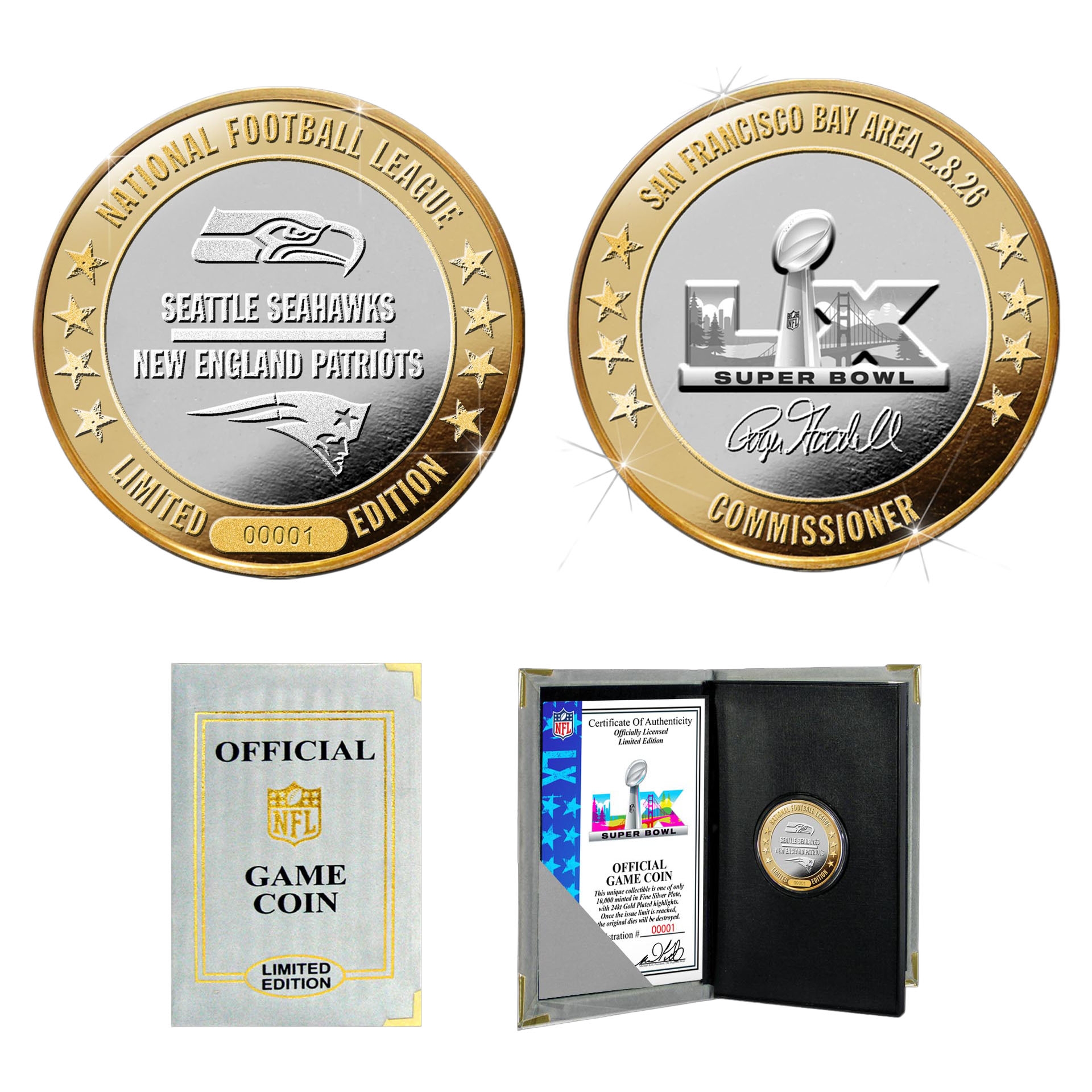 Super Bowl LX Patriots vs. Seahawks Gold & Silver Official Game Coin