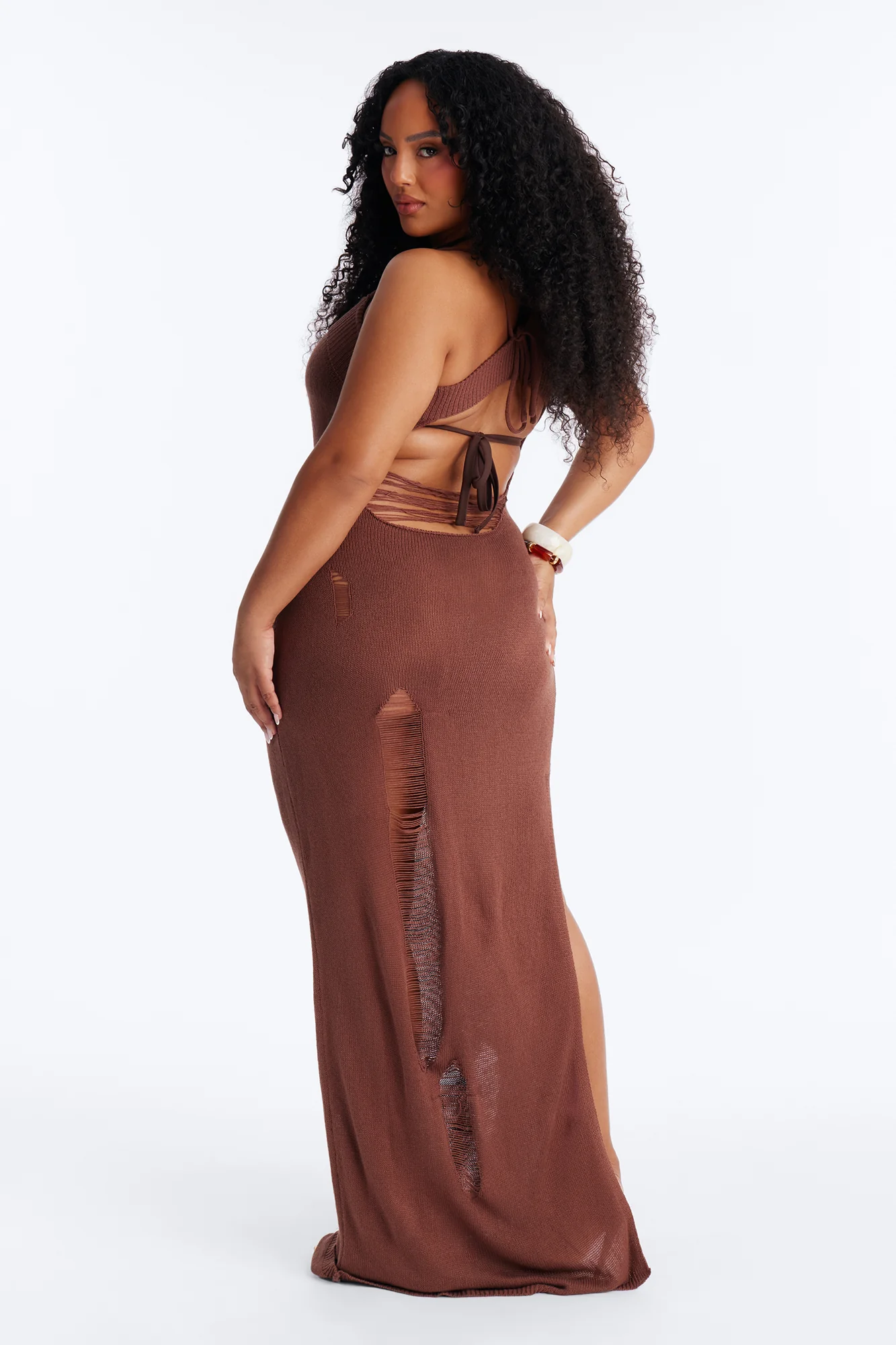 Penny Crochet Swim Cover Up Maxi Dress - Chocolate