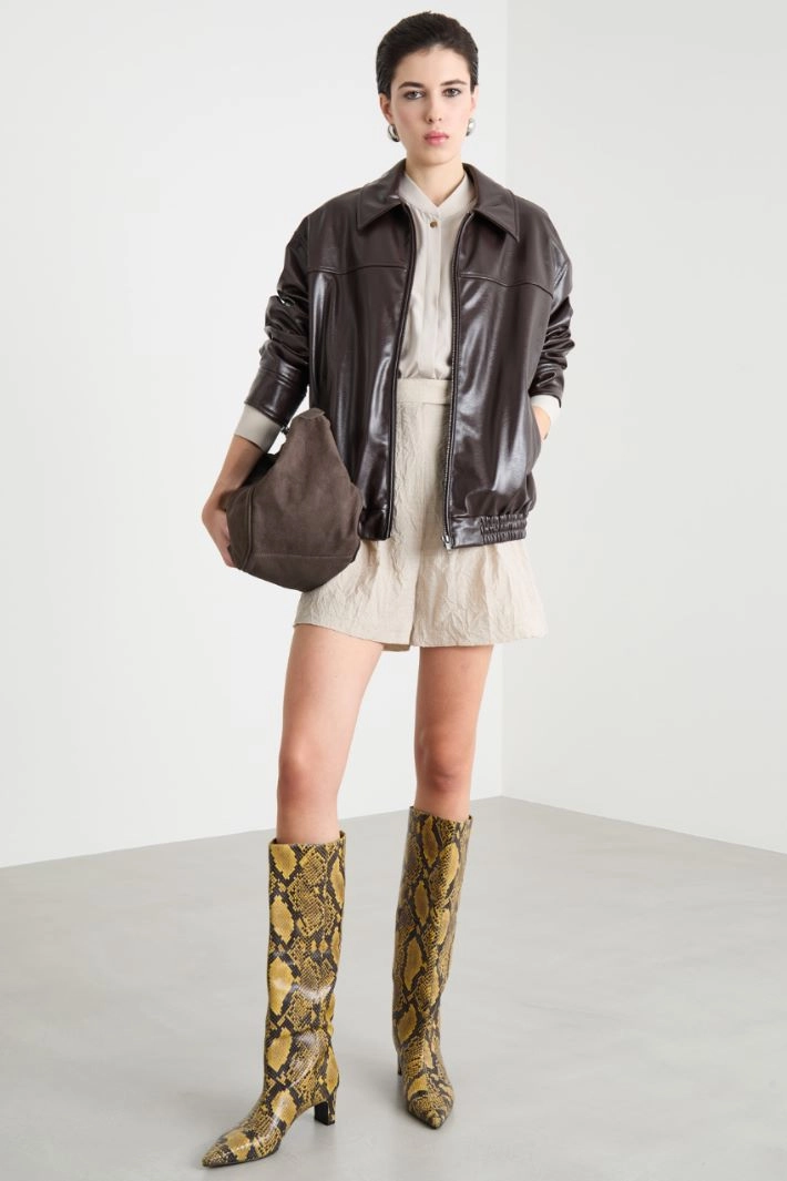 Coated jersey boxy jacket - BROWN