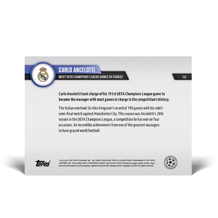 Topps UK - UEFA Champions League record: Most UEFA Champions League games in charge - UCL TOPPS NOW® Card #115