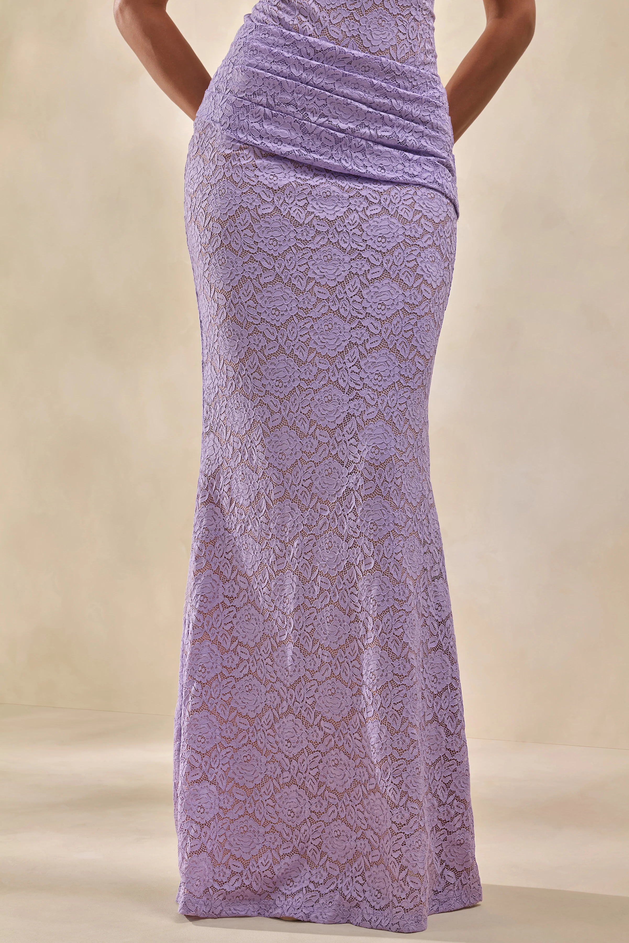 Viara | Lilac Lace Maxi Skirt With Draped-Detailing