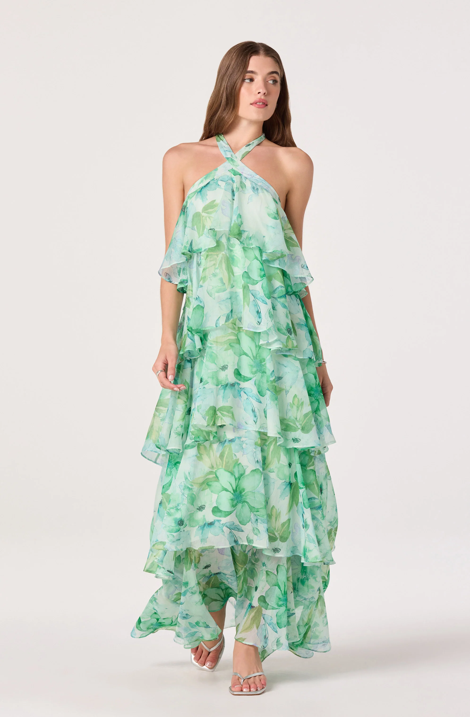 Daiga Floral Halter Tiered Dress