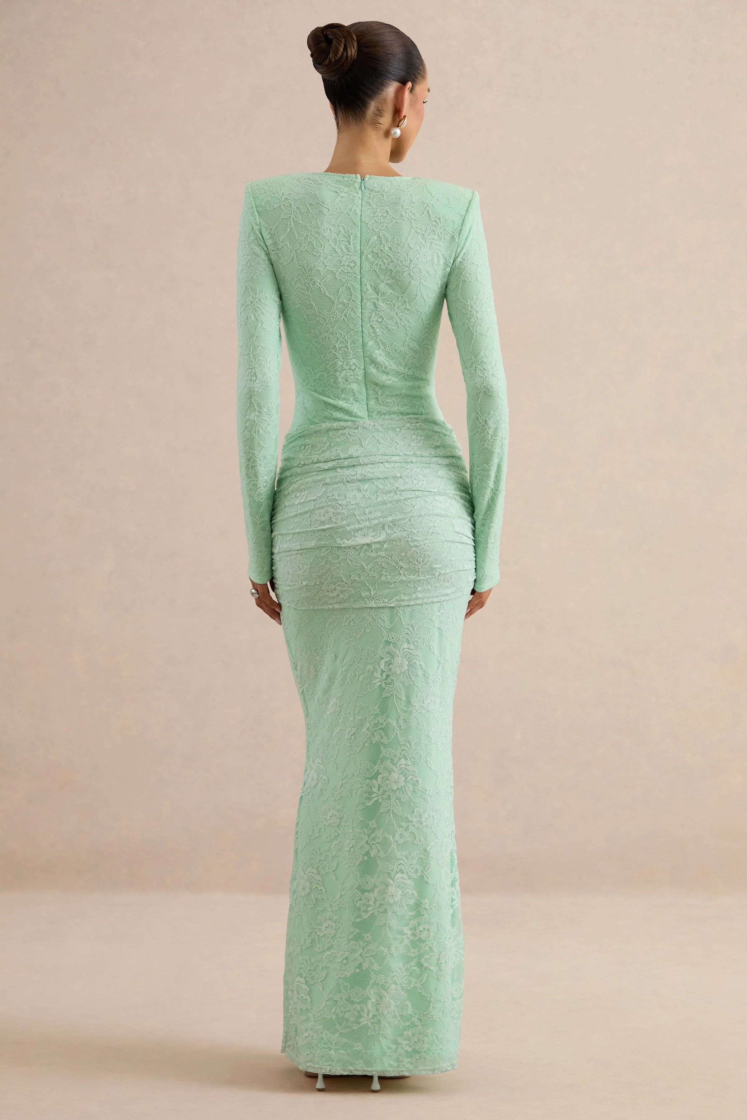 Neriva | Mint Lace Maxi Skirt With Gathered Detailing And Sash