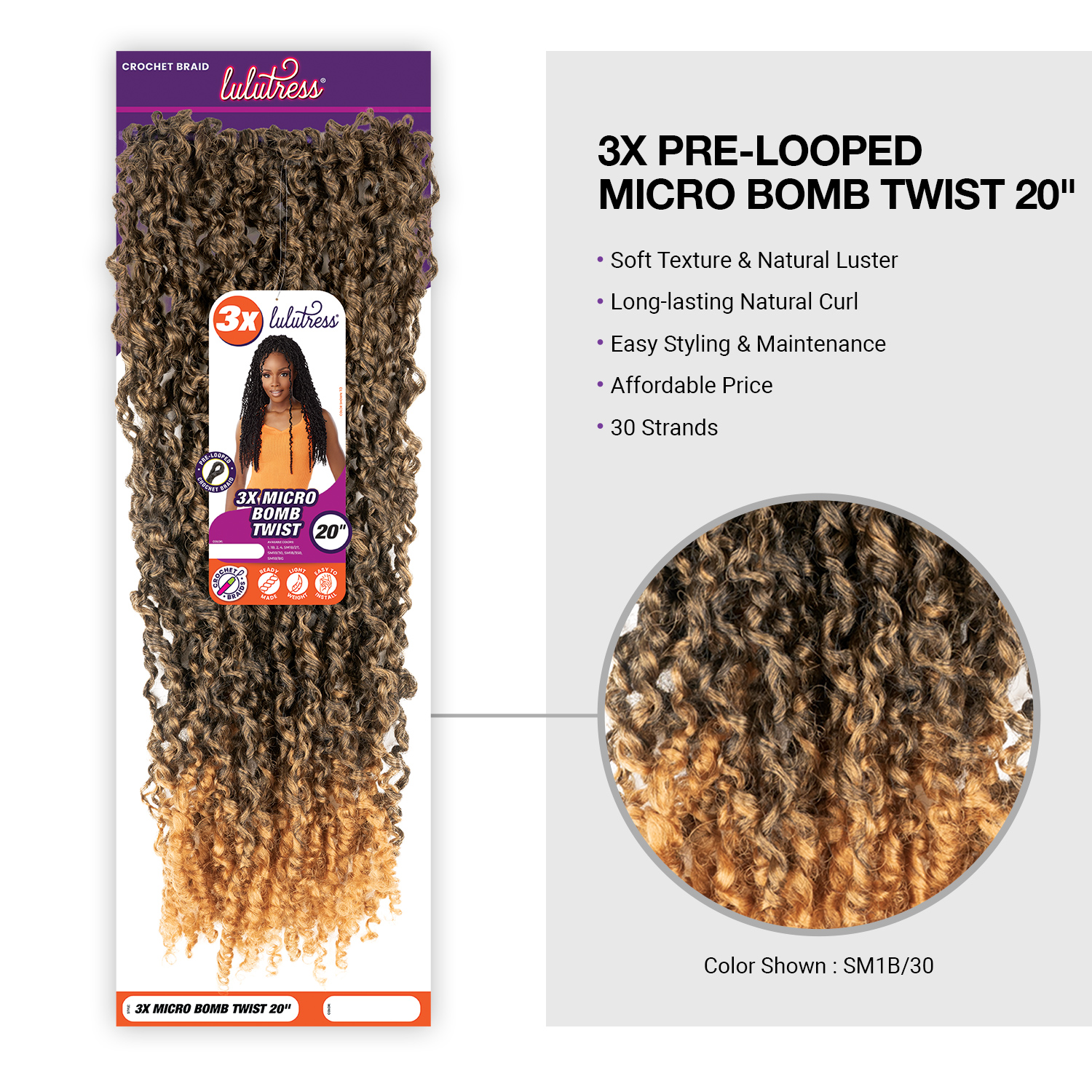 Sensationnel Crochet Braids Lulutress 3X Pre-Looped Micro Bomb Twist 20
