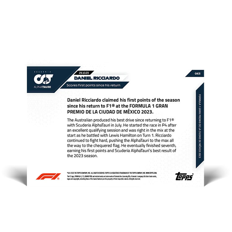 Topps UK - Daniel Ricciardo - Scores first points since his return - F1 TOPPS NOW® Card #63