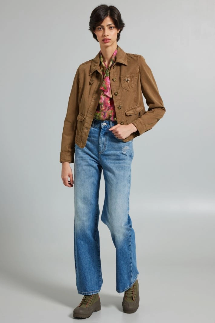 Cotton gabardine safari jacket - KHAKI GREEN