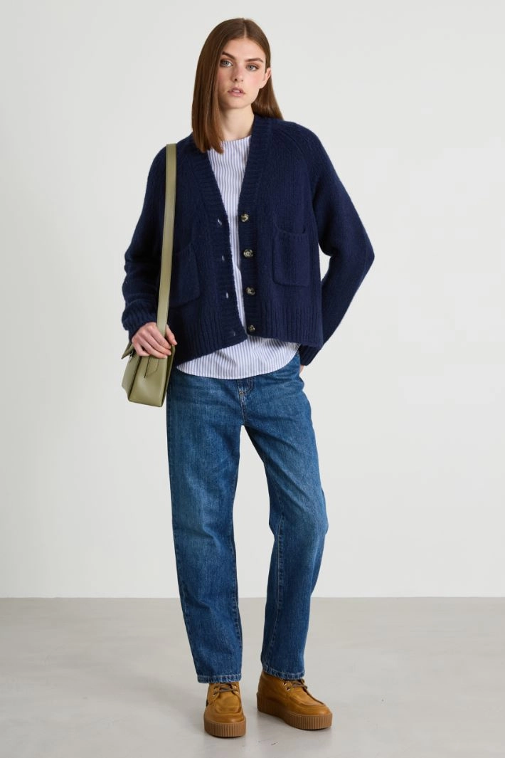 Wool and cashmere-blend cardigan - BLUE