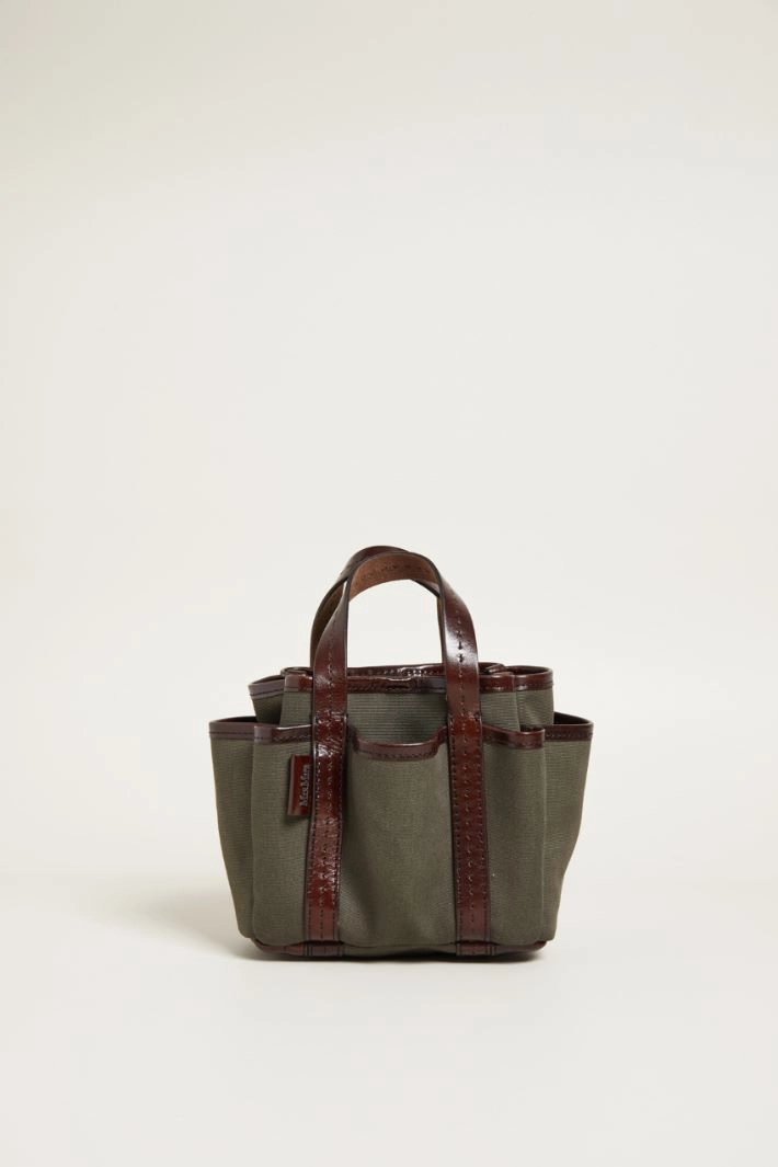 Mini tote bag with external pockets - KHAKI DARK BROWN