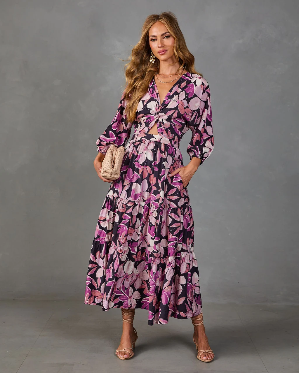 Heirloom Rose Floral Cut Out Maxi Dress