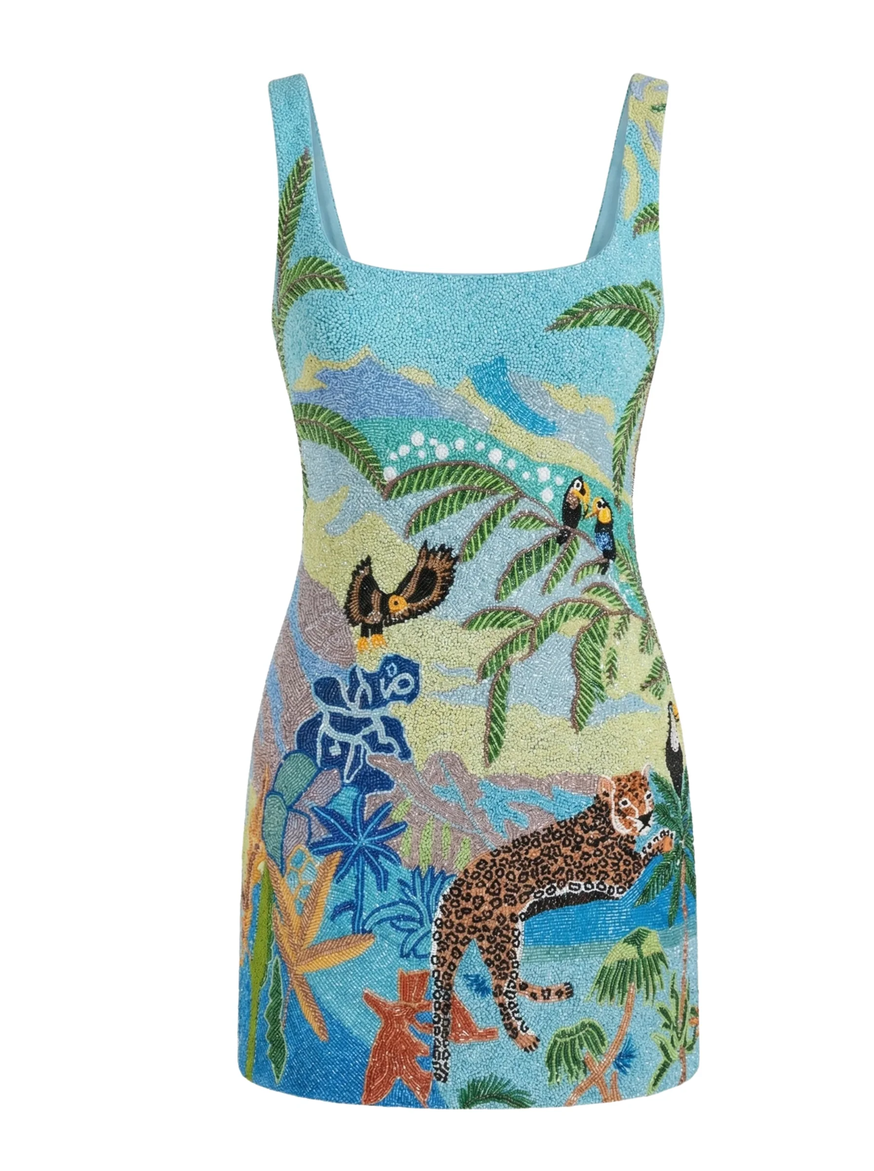 Blue Paradise Safari Beaded Mini Dress